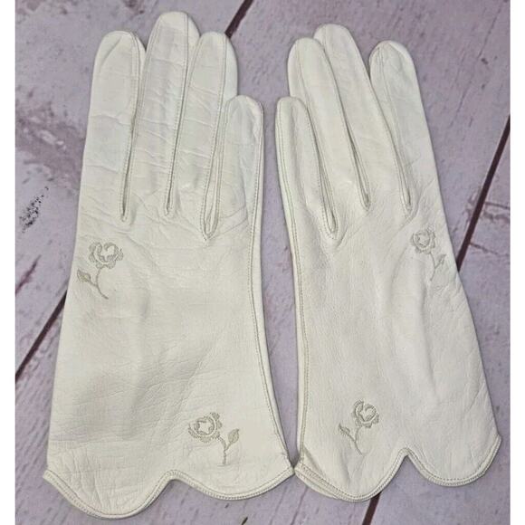 Vintage Womens Leather Gloves Western Germany Embroidered Size 7 Washable - Picture 1 of 14